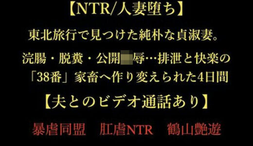 【無料で読める？】【NTR/人妻堕ち】東北旅行で見つけた純朴な貞淑妻。浣腸・脱糞・公開陵●…排泄と快楽の「38番」家畜へ作り変えられた4日間【夫とのビデオ通話あり】 【暴虐同盟】