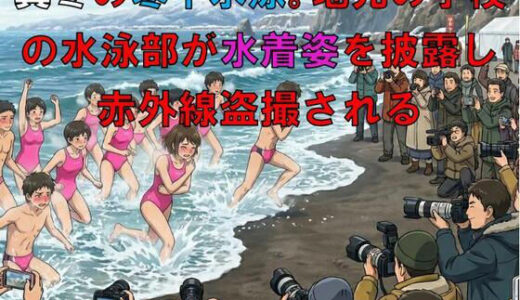 【無料で読める？】真冬の寒中水泳。地元の学校の水泳部が水着姿を披露し、赤外線盗撮される 【CMNFリアリズム】